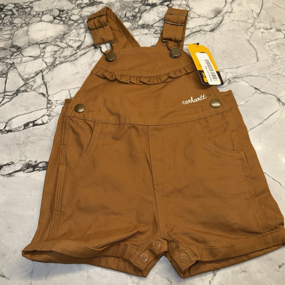 Carhartt Baby Girls 9 Months Brown Shortall Overalls NEW
